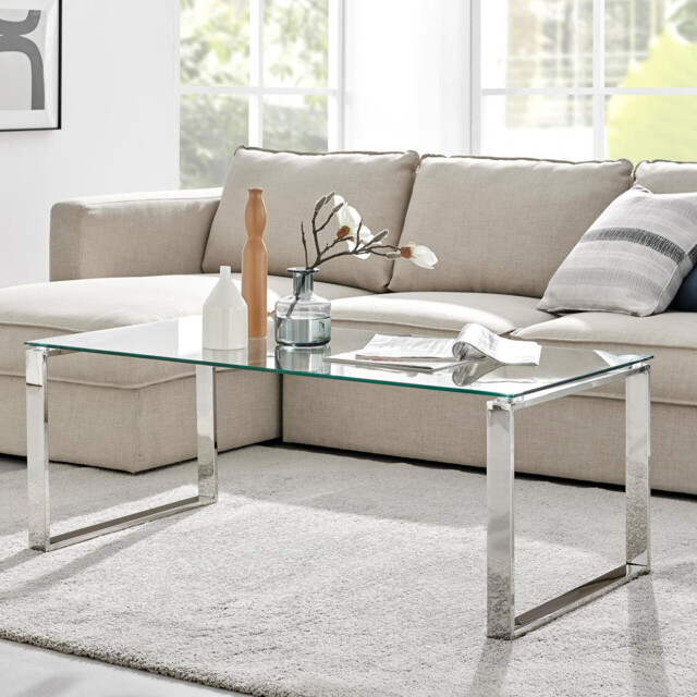 Miami Rectangular Glass and Silver Coffee Table - image 1