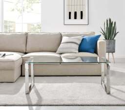 Furniturebox Miami Rectangular and Silver Coffee Table, Glass in Clear/Silver - Size: 60x45.5x120 cm - thumbnail 2