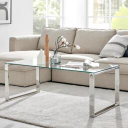 Furniturebox Miami Rectangular and Silver Coffee Table, Glass in Clear/Silver - Size: 60x45.5x120 cm - thumbnail 1