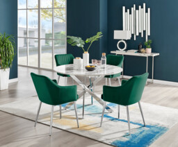 Novara White Marble 120cm Round Dining Table & 4 Calla Silver Leg Chairs - thumbnail 2