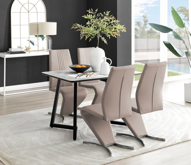 Carson White Marble Effect Dining Table & 4 Willow Chairs - image 1