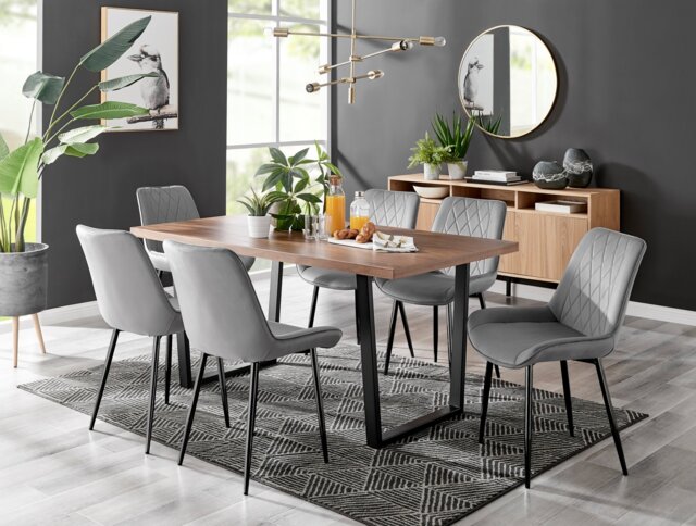 Kylo Brown Wood Effect Dining Table & 6 Pesaro Black Leg Chairs - image 1