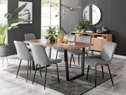 Kylo Brown Wood Effect Dining Table & 6 Pesaro Black Leg Chairs - thumbnail 1