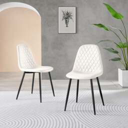 2x Corona White Faux Leather Dining Chairs Black Legs - thumbnail 2