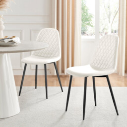 2x Corona White Faux Leather Dining Chairs Black Legs - thumbnail 1