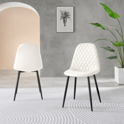 2x Corona White Faux Leather Dining Chairs Black Legs - thumbnail 3