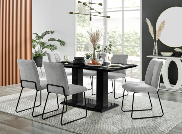 Imperia High Gloss Black Dining Table & 6 Halle Chairs - image 1