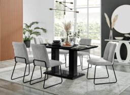 Imperia High Gloss Black Dining Table & 6 Halle Chairs - thumbnail 1