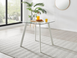 Seattle Glass and White Leg Square Dining Table & 4 Stockholm Wooden Leg Chairs - thumbnail 3