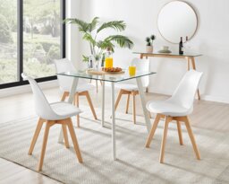 Seattle Glass and White Leg Square Dining Table & 4 Stockholm Wooden Leg Chairs - thumbnail 1