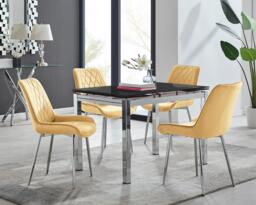 Enna Black Glass Extending Dining Table and 4 Pesaro Silver Leg Chairs - thumbnail 1