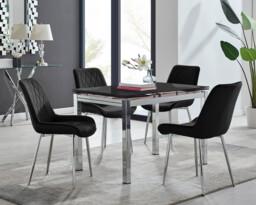Enna Black Glass Extending Dining Table and 4 Pesaro Silver Leg Chairs - thumbnail 2