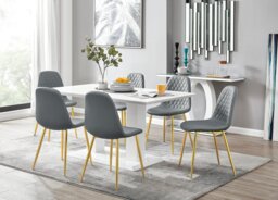 Imperia White High Gloss Dining Table And 6 Corona Gold Chairs Set - thumbnail 1