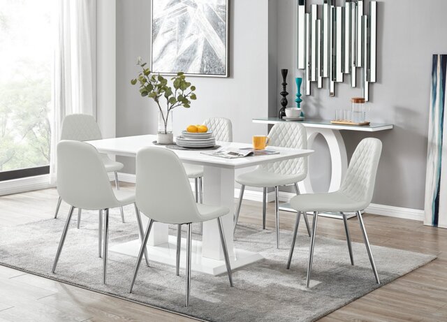 Imperia White High Gloss Dining Table And 6 Corona Silver Chairs Set - image 1