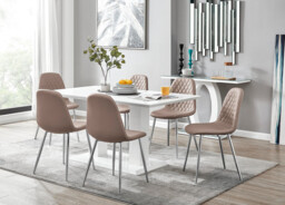 Imperia White High Gloss Dining Table And 6 Corona Silver Chairs Set - thumbnail 2