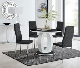 Giovani High Gloss And Glass 100cm Round Dining Table And 4 Milan Chairs Set - thumbnail 1