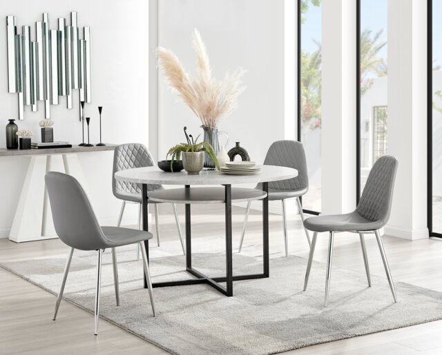 Adley Grey Concrete Effect Storage Dining Table & 4 Corona Silver Chairs - image 1