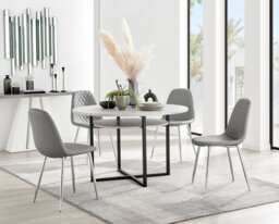 Adley Grey Concrete Effect Storage Dining Table & 4 Corona Silver Chairs - thumbnail 1