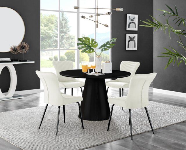 Palma Black Semi Gloss Round Dining Table & 4 Nora Black Leg Chairs - image 1