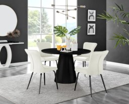 Palma Black Semi Gloss Round Dining Table & 4 Nora Black Leg Chairs