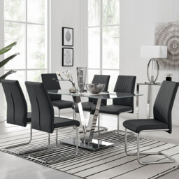 Florini Black Glass And Chrome Metal Dining Table And 6 Lorenzo Dining Chairs Set - thumbnail 2