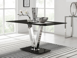 Florini Black Glass And Chrome Metal Dining Table And 6 Lorenzo Dining Chairs Set - thumbnail 4