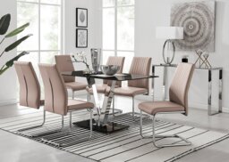 Florini Black Glass And Chrome Metal Dining Table And 6 Lorenzo Dining Chairs Set - thumbnail 1
