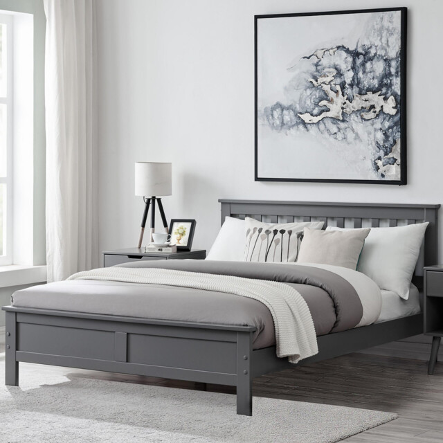 Azure Grey Solid Pine Double Bed Frame + Windsor Mattress - image 1