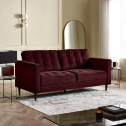 Jolene Maroon Velvet 3 Seater Sofa - thumbnail 1