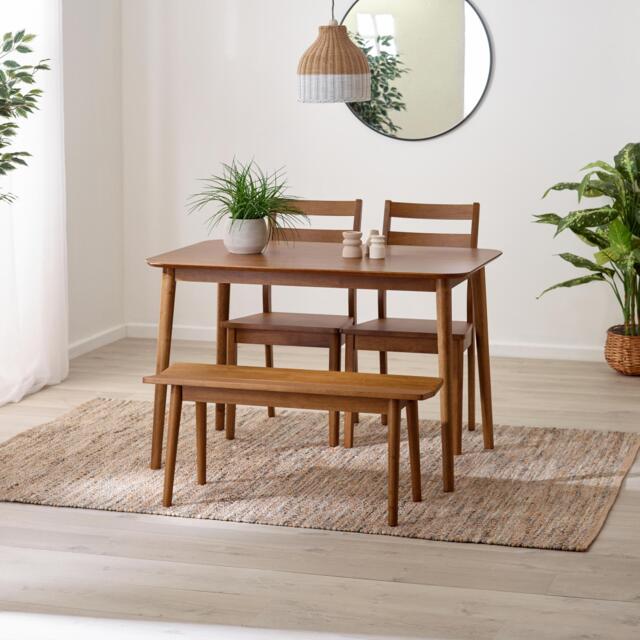 Lynton Small Walnut Effect Wooden Dining Table with 2 Chairs & Bench - image 1