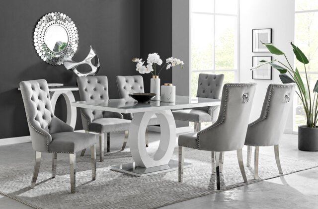 Giovani 6 Grey Table & 6 Velvet Belgravia Chairs - image 1