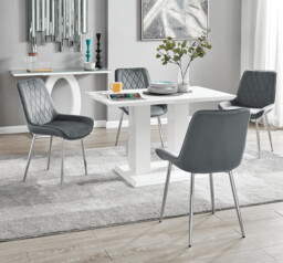 Imperia 4 White Dining Table and 4 Pesaro Silver Leg Chairs - thumbnail 3