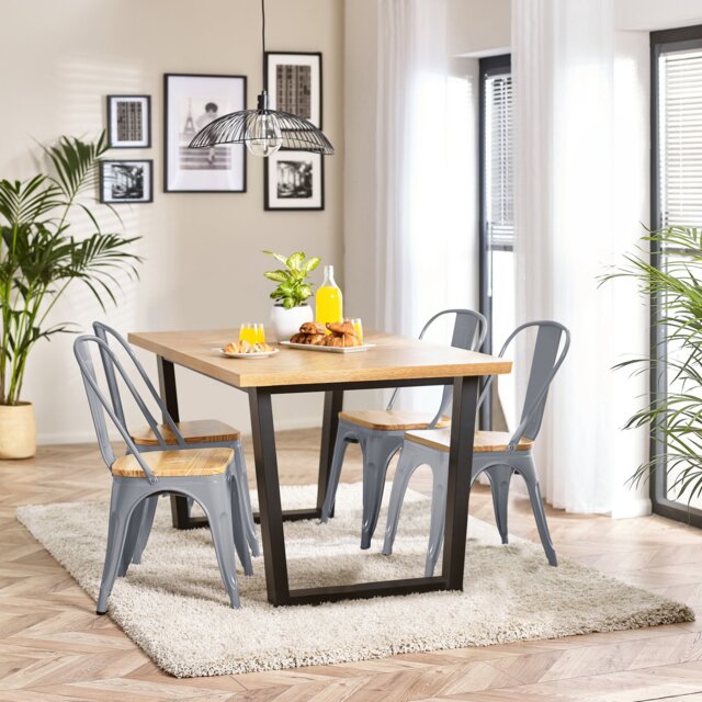 Cotswold Oak Black Leg Dining Table & 4 Colton Wooden Seat Metal Chairs - image 1