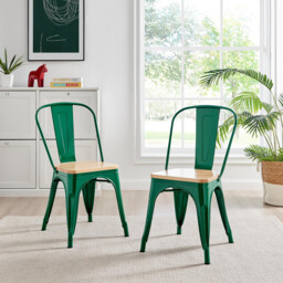 2x Colton Green 'Tolix' Style Metal and Wood Dining Chairs - thumbnail 4
