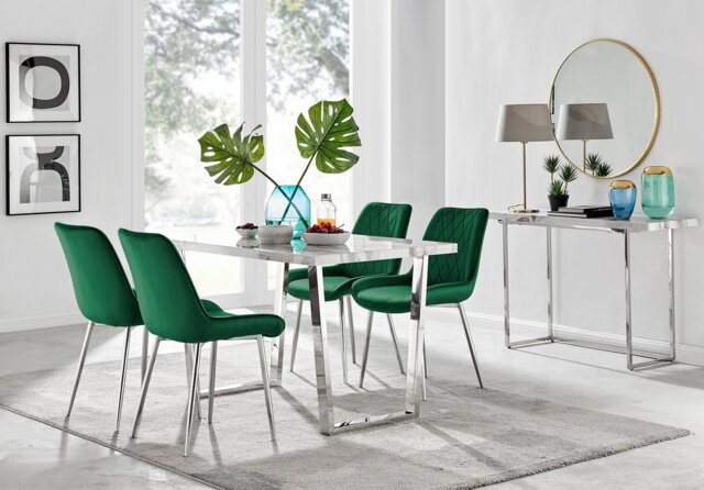Kylo White Marble Effect Dining Table & 4 Pesaro Silver Chairs - image 1