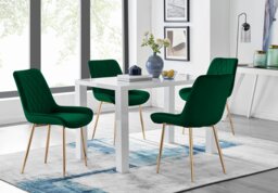 Pivero 4 White Dining Table and 4 Pesaro Gold Leg Chairs - thumbnail 1