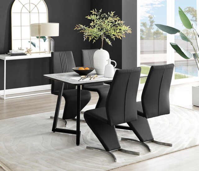 Carson White Marble Effect Dining Table & 4 Willow Chairs - image 1