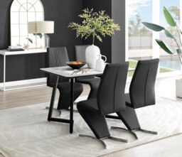 Carson White Marble Effect Dining Table & 4 Willow Chairs