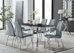 Enna Black Glass Extending Dining Table and 6 Isco Chairs - thumbnail 1