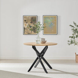 Novara 100cm Oak Veneer Top Round Dining Table & 4 Oak Masa Chairs - thumbnail 3