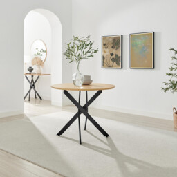 Novara 100cm Oak Veneer Top Round Dining Table & 4 Oak Masa Chairs - thumbnail 2