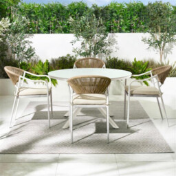 Nanterre & Elba Cream Metal & Rattan 4 Seat Round Table Garden Dining Set - thumbnail 3
