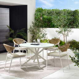 Nanterre & Elba Cream Metal & Rattan 4 Seat Round Table Garden Dining Set - thumbnail 2