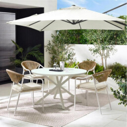 Nanterre & Elba Cream Metal & Rattan 4 Seat Round Table Garden Dining Set - thumbnail 1