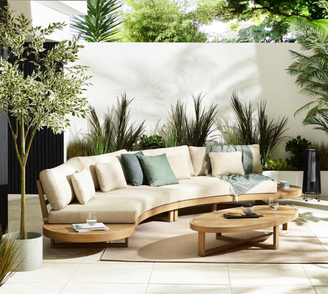 Wisley Wood & Cream 6 Seat Curved Garden Sofa Set - image 1