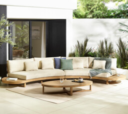 Wisley Wood & Cream 6 Seat Curved Garden Sofa Set - thumbnail 2