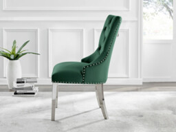 2x Belgravia Green Velvet Knockerback Dining Chairs Silver Legs - thumbnail 3