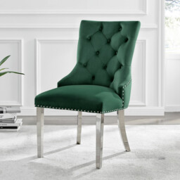 2x Belgravia Green Velvet Knockerback Dining Chairs Silver Legs - thumbnail 1