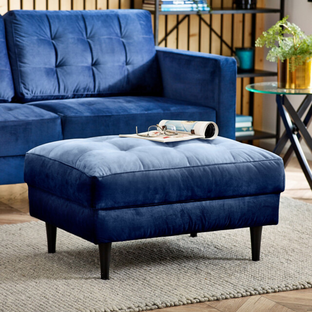 Jolene Navy Blue Velvet Footstool - image 1