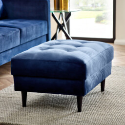 Jolene Navy Blue Velvet Footstool - thumbnail 2